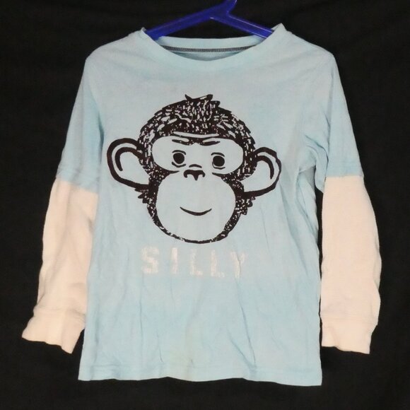 CARTER'S | size 5 | Light Blue Monkey Shirt With Contrasting White Sleeves | EUC - Picture 2 of 16